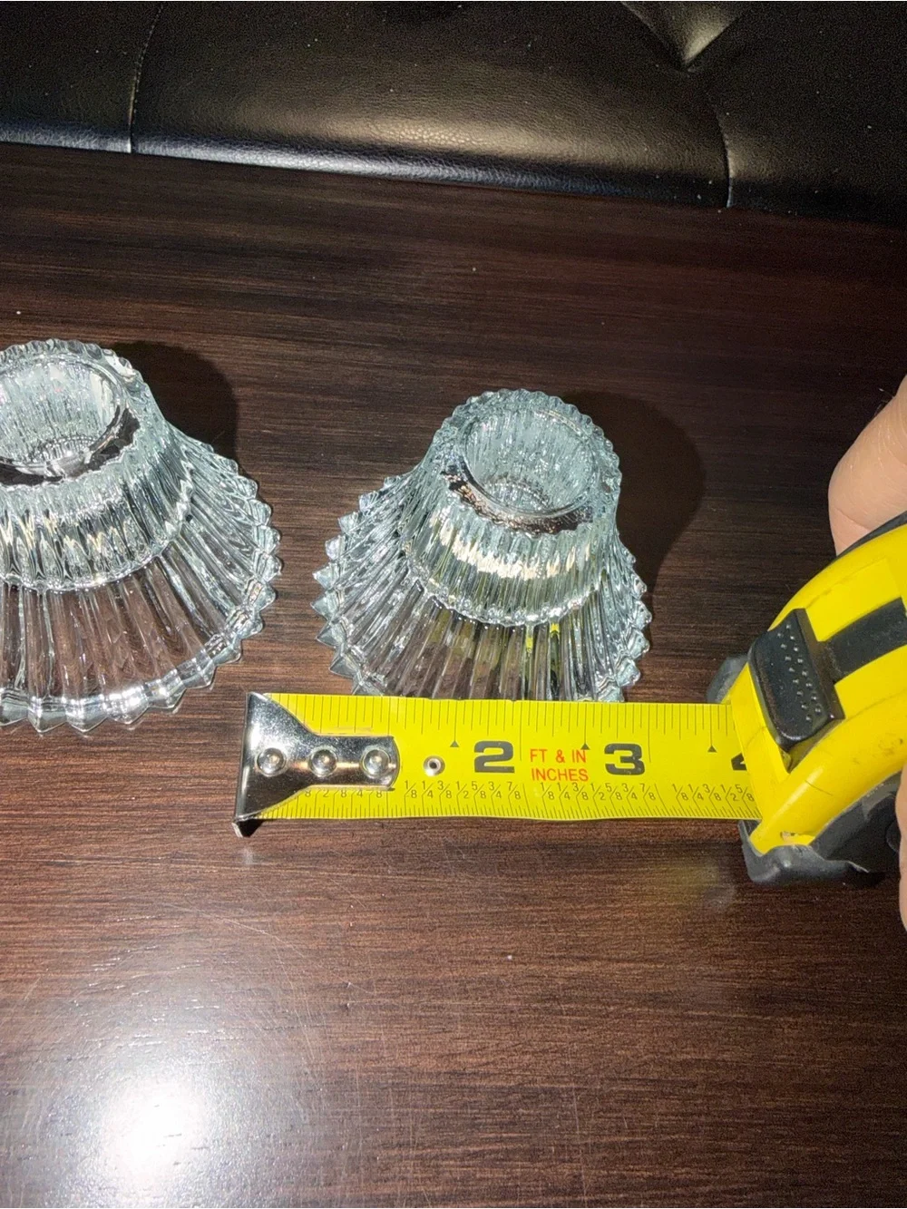 Vintage Crystal Glass Ribbed Candle Holders -